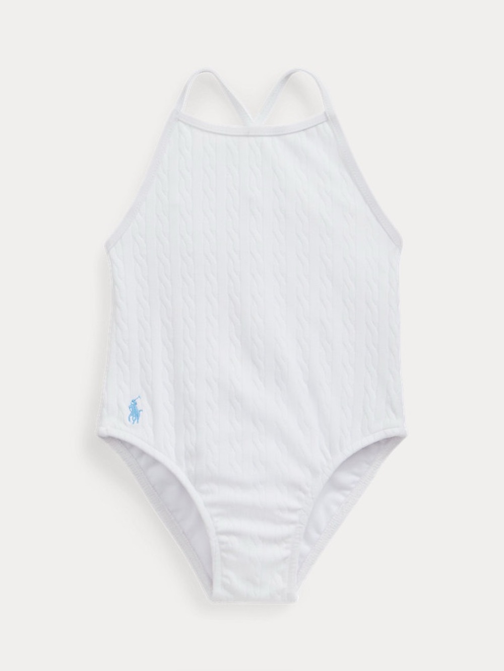 Polo Ralph Lauren White Stretch Jacquard One-Piece Cable Knit Swimsuit Size 8